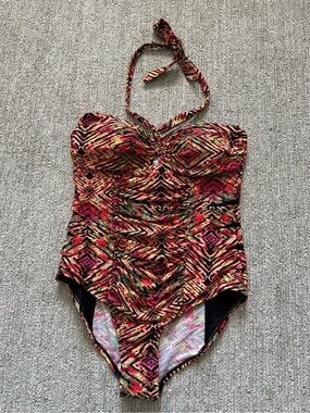 Forever 21 Plus Size Colorful Rouched One Piece Halter Bathing Suit